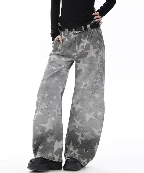 FreeZone(フリーゾーン)の「ヴィンテージ星迷彩ワイドジーンズ(デニムパンツ・メンズ・グレー・SMALL/MEDIUM/LARGE)」の4枚目の写真