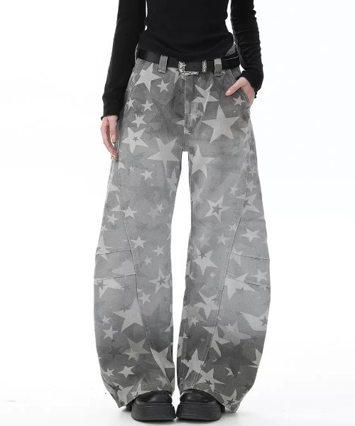 FreeZone(フリーゾーン)の「ヴィンテージ星迷彩ワイドジーンズ(デニムパンツ・メンズ・グレー・SMALL/MEDIUM/LARGE)」の5枚目の写真
