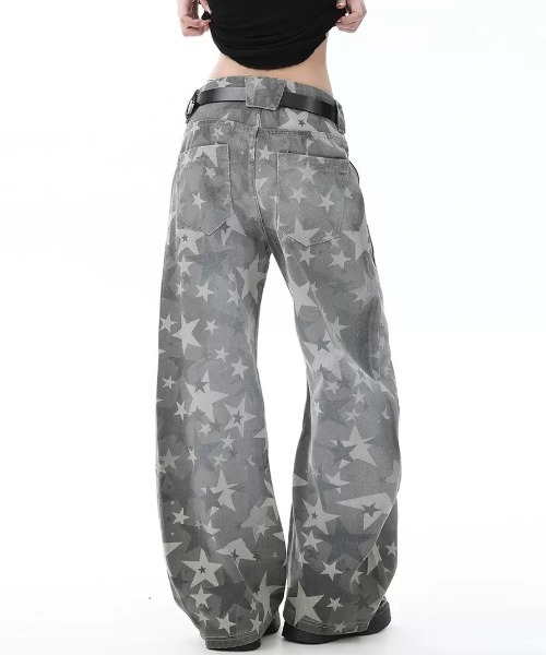 FreeZone(フリーゾーン)の「ヴィンテージ星迷彩ワイドジーンズ(デニムパンツ・メンズ・グレー・SMALL/MEDIUM/LARGE)」の6枚目の写真