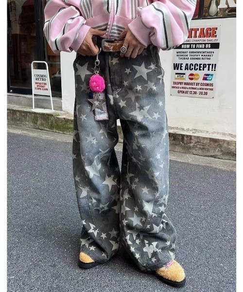 FreeZone(フリーゾーン)の「ヴィンテージ星迷彩ワイドジーンズ(デニムパンツ・メンズ・グレー・SMALL/MEDIUM/LARGE)」の9枚目の写真