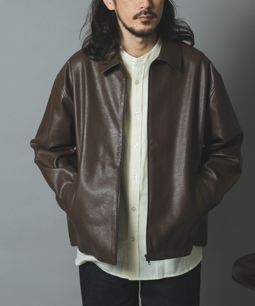 ITEMS URBANRESEARCH(アイテムズ アーバンリサーチ)の「ポイントカラーF.L. Zip Upジャケット(ライダースジャケット・メンズ・ブラウン/ブラック・LARGE/MEDIUM)」の2枚目の写真