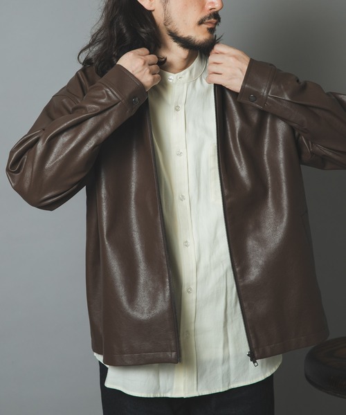 ITEMS URBANRESEARCH(アイテムズ アーバンリサーチ)の「ポイントカラーF.L. Zip Upジャケット(ライダースジャケット・メンズ・ブラウン/ブラック・LARGE/MEDIUM)」の14枚目の写真