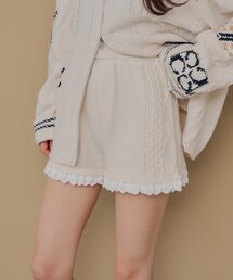 【セットアップ対応】レースレイヤードケーブルニットショートパンツ