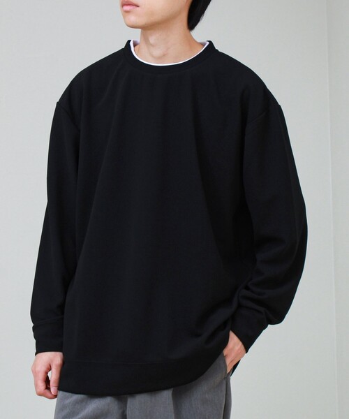 GLOSTER(グロスター)の「【1枚で完結】カルゼジョーゼットフェイクレイヤーロングスリーブT ロンT(Tシャツ/カットソー・メンズ・ベージュ/ブラック/オリーブ・S/M/L)」の2枚目の写真