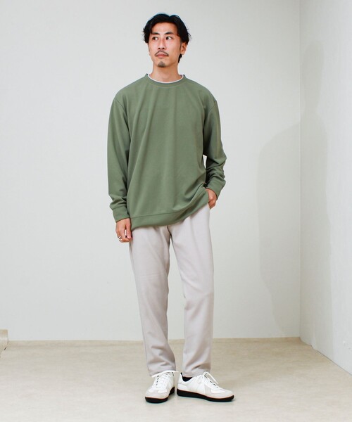 GLOSTER(グロスター)の「【1枚で完結】カルゼジョーゼットフェイクレイヤーロングスリーブT ロンT(Tシャツ/カットソー・メンズ・ベージュ/ブラック/オリーブ・S/M/L)」の19枚目の写真