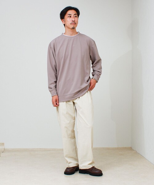 GLOSTER(グロスター)の「【1枚で完結】カルゼジョーゼットフェイクレイヤーロングスリーブT ロンT(Tシャツ/カットソー・メンズ・ベージュ/ブラック/オリーブ・S/M/L)」の8枚目の写真