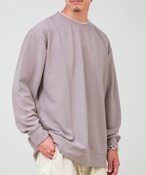 GLOSTER(グロスター)の「【1枚で完結】カルゼジョーゼットフェイクレイヤーロングスリーブT ロンT(Tシャツ/カットソー・メンズ・ベージュ/ブラック/オリーブ・S/M/L)」の12枚目の写真