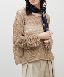 【LARUTA】メッシュ金釦サイド開きニットプルオーバー