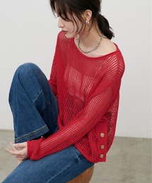 【LARUTA】メッシュ金釦サイド開きニットプルオーバー