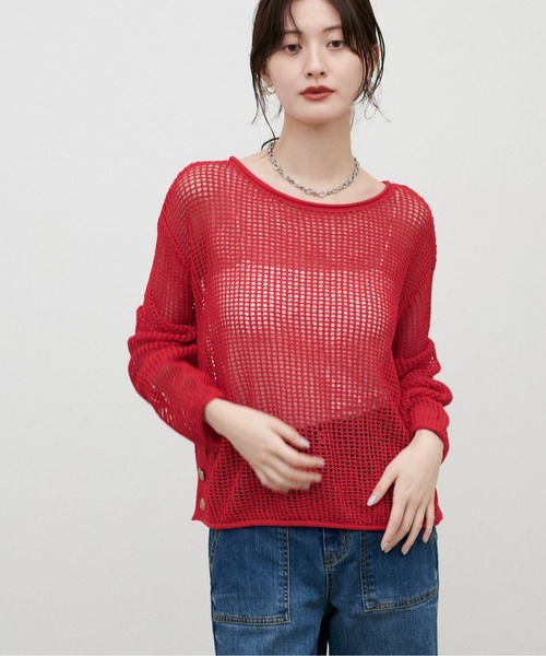 LARUTA(ラルータ)の「【LARUTA】メッシュ金釦サイド開きニットプルオーバー(ニット/セーター・レディース・オフホワイト/ネイビー/レッド/ベージュ・FREE)」の22枚目の写真
