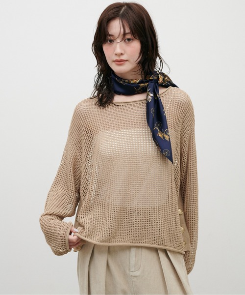 LARUTA(ラルータ)の「【LARUTA】メッシュ金釦サイド開きニットプルオーバー(ニット/セーター・レディース・オフホワイト/ネイビー/レッド/ベージュ・FREE)」の10枚目の写真