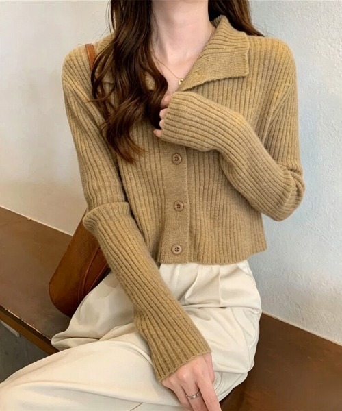 Beststore(ベストストア)の「襟付き リブニット ショートカーディガン(カーディガン/ボレロ・レディース・ホワイト/ベージュ/ブラック・FREE)」の3枚目の写真