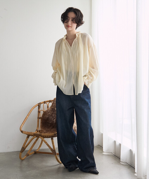 FREAK'S STORE(フリークスストア)の「ワッシャー加工ブラウス(シャツ/ブラウス・レディース・オフホワイト/ブラック・フリ-)」の4枚目の写真