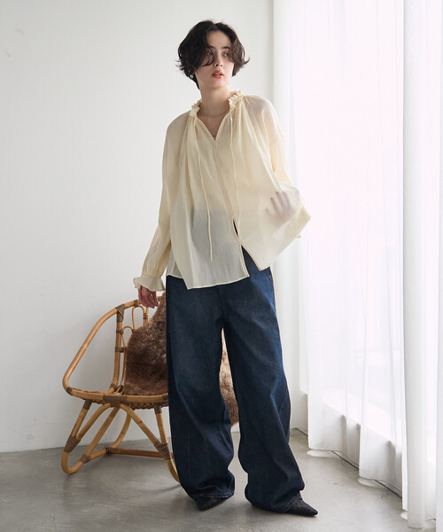 FREAK'S STORE(フリークスストア)の「ワッシャー加工ブラウス(シャツ/ブラウス・レディース・オフホワイト/ブラック・フリ-)」の5枚目の写真