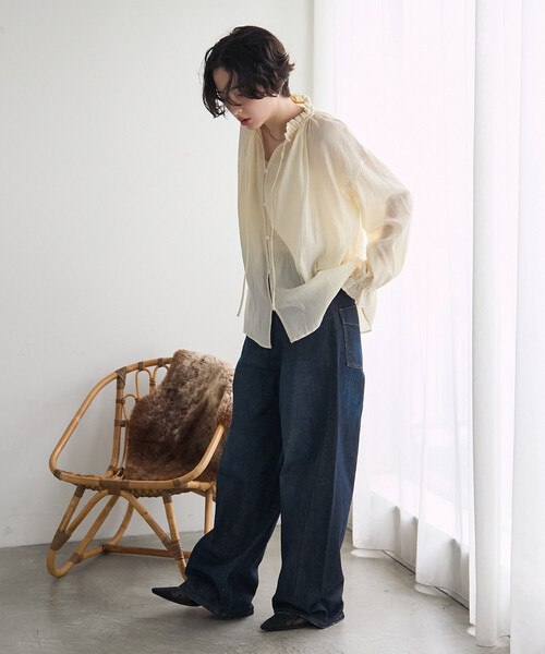 FREAK'S STORE(フリークスストア)の「ワッシャー加工ブラウス(シャツ/ブラウス・レディース・オフホワイト/ブラック・フリ-)」の6枚目の写真