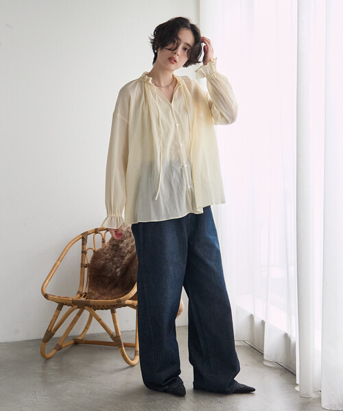 FREAK'S STORE(フリークスストア)の「ワッシャー加工ブラウス(シャツ/ブラウス・レディース・オフホワイト/ブラック・フリ-)」の8枚目の写真