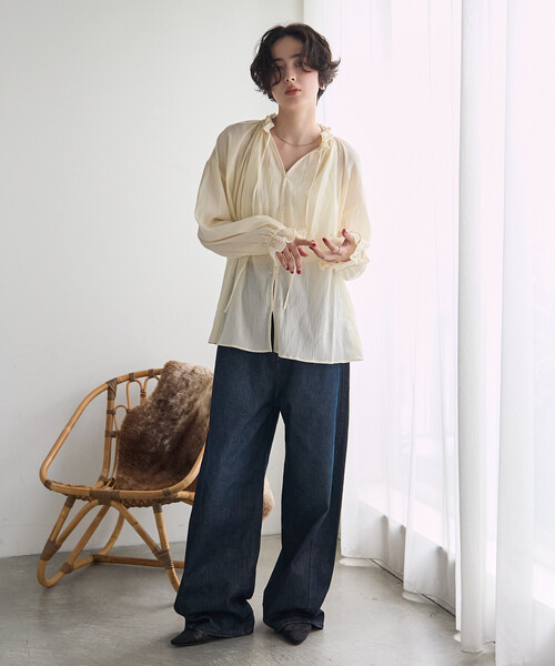 FREAK'S STORE(フリークスストア)の「ワッシャー加工ブラウス(シャツ/ブラウス・レディース・オフホワイト/ブラック・フリ-)」の9枚目の写真