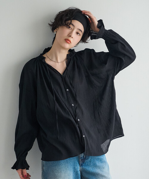 FREAK'S STORE(フリークスストア)の「ワッシャー加工ブラウス(シャツ/ブラウス・レディース・オフホワイト/ブラック・フリ-)」の1枚目の写真
