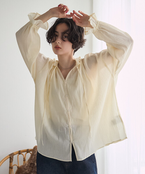 FREAK'S STORE(フリークスストア)の「ワッシャー加工ブラウス(シャツ/ブラウス・レディース・オフホワイト/ブラック・フリ-)」の3枚目の写真
