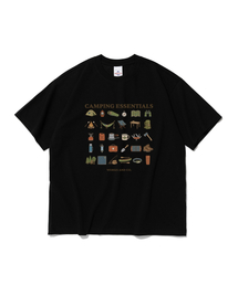 キャンピングギアリストグラフィック半袖Tシャツ(ブラック)