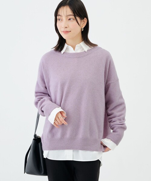 NOLLEY’S(ノーリーズ)の「《手洗い可能》ウォッシャブルヘアリーボートネックプルオーバー(ニット/セーター・レディース・ラベンダー/ベージュ/ネイビー/ライトグレー・FREE)」の4枚目の写真