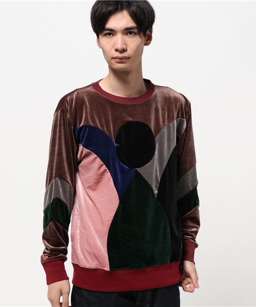 ALDIES(アールディーズ)の「Exchange Velor パッチワーク ベロアトップス(Tシャツ/カットソー・メンズ・ブラウン/ブルーグリーン/グレー・SMALL/MEDIUM/LARGE)」の2枚目の写真