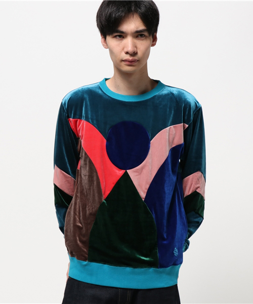 ALDIES(アールディーズ)の「Exchange Velor パッチワーク ベロアトップス(Tシャツ/カットソー・メンズ・ブラウン/ブルーグリーン/グレー・SMALL/MEDIUM/LARGE)」の3枚目の写真