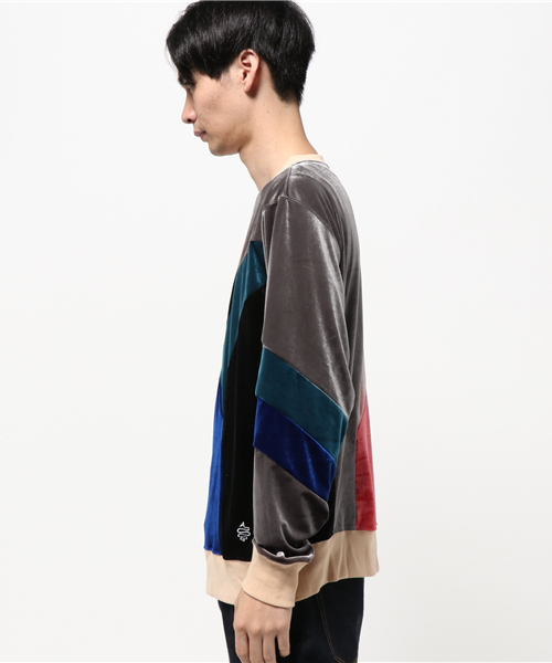 ALDIES(アールディーズ)の「Exchange Velor パッチワーク ベロアトップス(Tシャツ/カットソー・メンズ・ブラウン/ブルーグリーン/グレー・SMALL/MEDIUM/LARGE)」の4枚目の写真