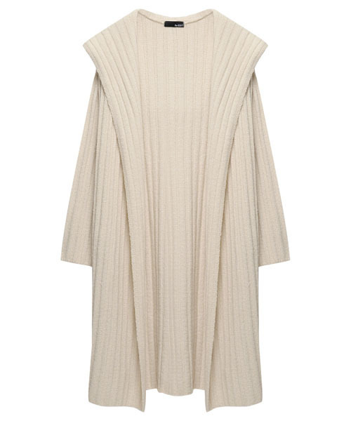 Re:EDIT（リエディ）の「[リエディ]フード付きブークレPUリブニットコート/コーディガン/アウター/カーディガン（カーディガン/ボレロ・レディース・グレー/ブラック/アイボリー/ピンクベージュ・LARGE/MEDIUM）」の2枚目の写真