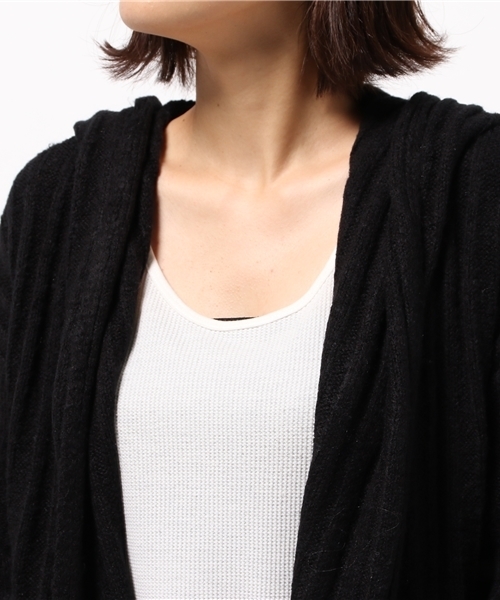 Re:EDIT（リエディ）の「[リエディ]フード付きブークレPUリブニットコート/コーディガン/アウター/カーディガン（カーディガン/ボレロ・レディース・グレー/ブラック/アイボリー/ピンクベージュ・LARGE/MEDIUM）」の9枚目の写真