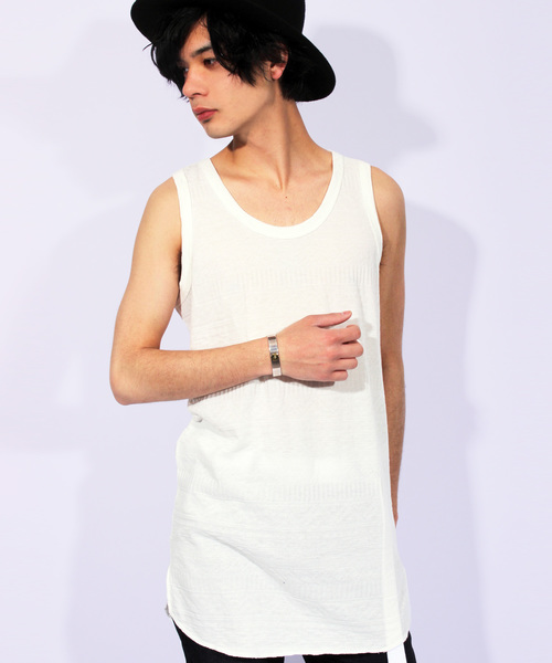 ８(eight)（エイト）の「ロング丈 タンクトップ ジャガード柄（タンクトップ・メンズ・ブラック/ホワイト/カーキ・MEDIUM/LARGE/X-LARGE）」の2枚目の写真