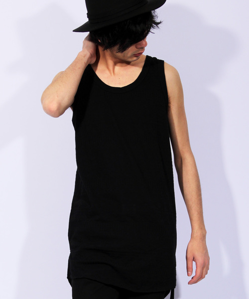 ８(eight)（エイト）の「ロング丈 タンクトップ ジャガード柄（タンクトップ・メンズ・ブラック/ホワイト/カーキ・MEDIUM/LARGE/X-LARGE）」の3枚目の写真