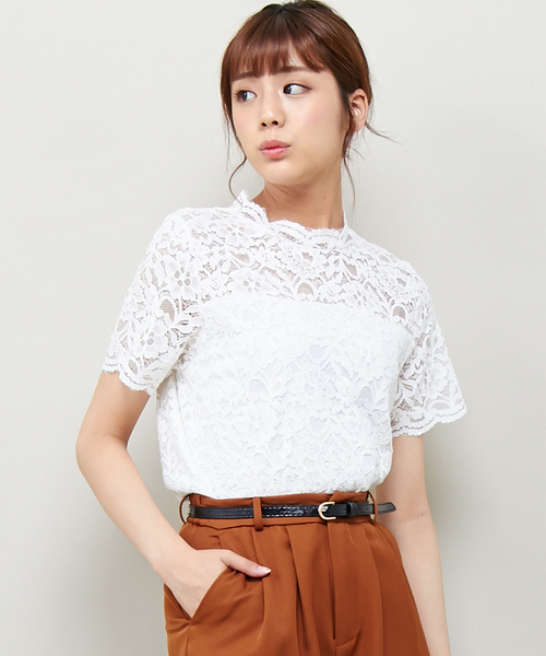 INGNI(イング)の「レースハイネック半袖トップス/レディース2017AW(Tシャツ/カットソー)」 WEAR INGNI(イング)の「レースハイネック半袖トップス/レディース2017AW(Tシャツ/カットソー)」 WEAR