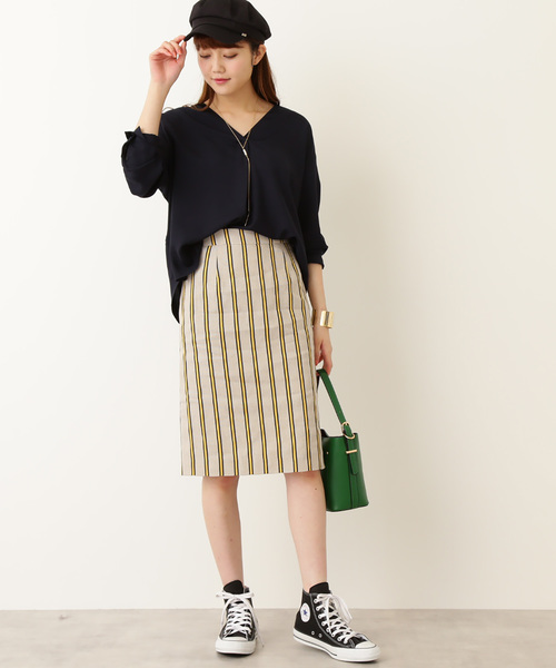 N.（N. Natural Beauty Basic）（エヌエヌナチュラルビューティーベーシック）の「◆麻ストライプタイトスカート（スカート・レディース・ベージュ系その他/ブルー系その他・MEDIUM）」の4枚目の写真
