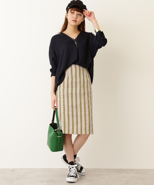 N.（N. Natural Beauty Basic）（エヌエヌナチュラルビューティーベーシック）の「◆麻ストライプタイトスカート（スカート・レディース・ベージュ系その他/ブルー系その他・MEDIUM）」の5枚目の写真