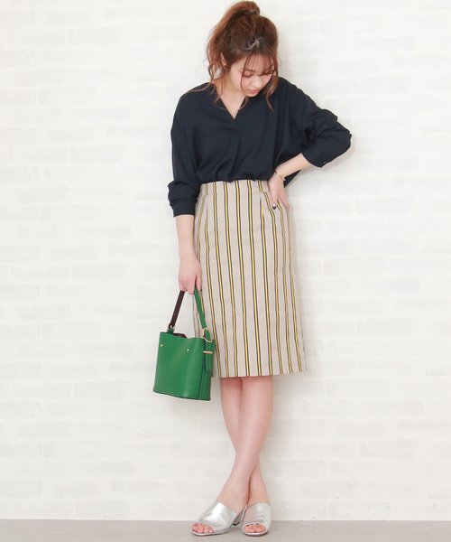 N.（N. Natural Beauty Basic）（エヌエヌナチュラルビューティーベーシック）の「◆麻ストライプタイトスカート（スカート・レディース・ベージュ系その他/ブルー系その他・MEDIUM）」の6枚目の写真