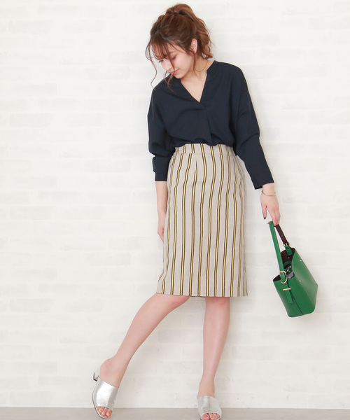 N.（N. Natural Beauty Basic）（エヌエヌナチュラルビューティーベーシック）の「◆麻ストライプタイトスカート（スカート・レディース・ベージュ系その他/ブルー系その他・MEDIUM）」の8枚目の写真