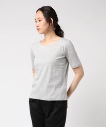 AMERICAN HOLIC | 60新疆綿スムース五分袖ボートネックTシャツ(Tシャツ/カットソー)