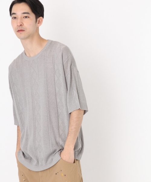 niko and...（ニコアンド）の「アラン柄半袖プルオーバーニット（ニット/セーター・メンズ・ネイビー/グレー/アイボリー・MEDIUM/LARGE）」の11枚目の写真