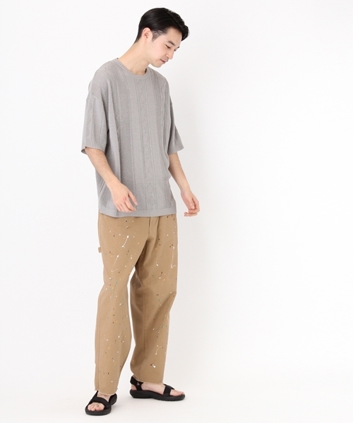 niko and...（ニコアンド）の「アラン柄半袖プルオーバーニット（ニット/セーター・メンズ・ネイビー/グレー/アイボリー・MEDIUM/LARGE）」の5枚目の写真