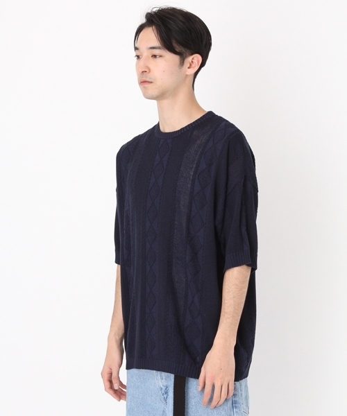 niko and...（ニコアンド）の「アラン柄半袖プルオーバーニット（ニット/セーター・メンズ・ネイビー/グレー/アイボリー・MEDIUM/LARGE）」の10枚目の写真