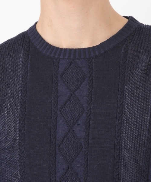 niko and...（ニコアンド）の「アラン柄半袖プルオーバーニット（ニット/セーター・メンズ・ネイビー/グレー/アイボリー・MEDIUM/LARGE）」の12枚目の写真