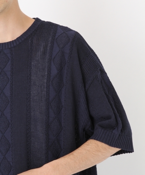 niko and...（ニコアンド）の「アラン柄半袖プルオーバーニット（ニット/セーター・メンズ・ネイビー/グレー/アイボリー・MEDIUM/LARGE）」の15枚目の写真