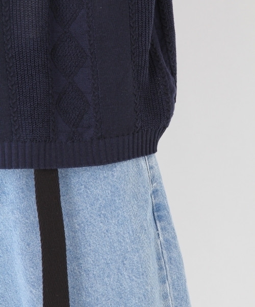 niko and...（ニコアンド）の「アラン柄半袖プルオーバーニット（ニット/セーター・メンズ・ネイビー/グレー/アイボリー・MEDIUM/LARGE）」の9枚目の写真