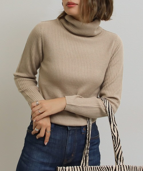 Social GIRL（ソーシャルガール）の「タートルネックリブニット（ニット/セーター・レディース・グレー/パープル/グリーン/ブルー/マスタード/ブラック/オフホワイト/ピンク/ベージュ/ブラウン・M/L）」の5枚目の写真