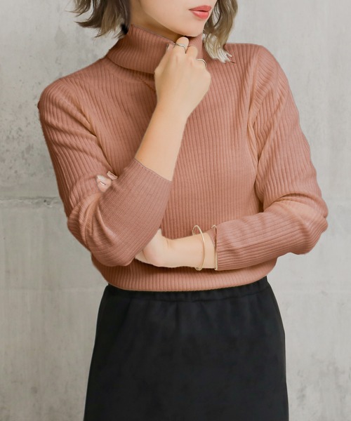 Social GIRL（ソーシャルガール）の「タートルネックリブニット（ニット/セーター・レディース・グレー/パープル/グリーン/ブルー/マスタード/ブラック/オフホワイト/ピンク/ベージュ/ブラウン・M/L）」の10枚目の写真