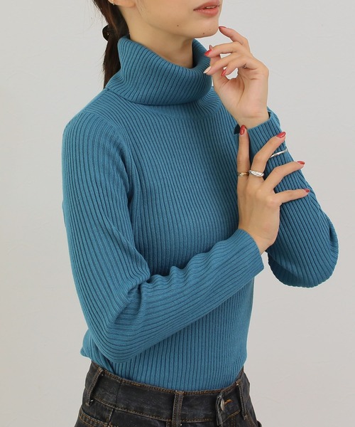 Social GIRL（ソーシャルガール）の「タートルネックリブニット（ニット/セーター・レディース・グレー/パープル/グリーン/ブルー/マスタード/ブラック/オフホワイト/ピンク/ベージュ/ブラウン・M/L）」の7枚目の写真