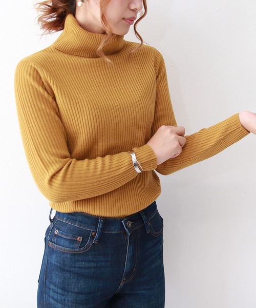 Social GIRL（ソーシャルガール）の「タートルネックリブニット（ニット/セーター・レディース・グレー/パープル/グリーン/ブルー/マスタード/ブラック/オフホワイト/ピンク/ベージュ/ブラウン・M/L）」の9枚目の写真