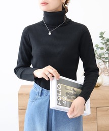 タートルネックリブニット
