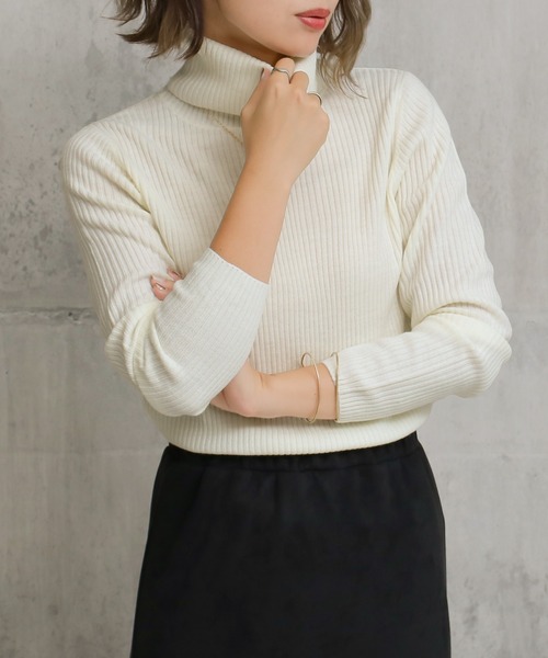 Social GIRL（ソーシャルガール）の「タートルネックリブニット（ニット/セーター・レディース・グレー/パープル/グリーン/ブルー/マスタード/ブラック/オフホワイト/ピンク/ベージュ/ブラウン・M/L）」の18枚目の写真